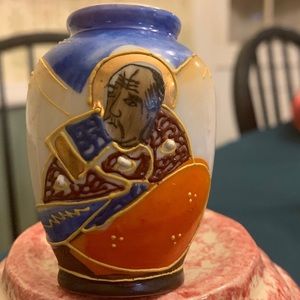 K.Ishihara miniature Porcelain Satsuma Style Intaglio Flower Vase Occupied Japan